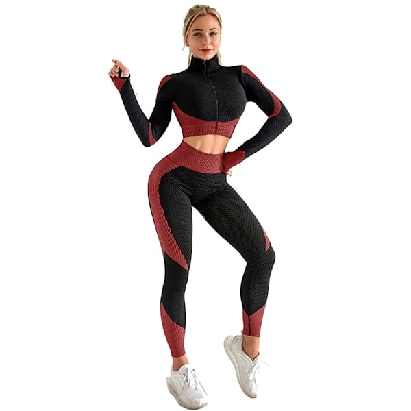 3 stk treningsklær for kvinner Treningssett Dame Full Set Antrekk Treningsjoggere Yoga Sportswear Leggings og Stretch Sports BH Jumpsuits Klær Sett BlackRed S