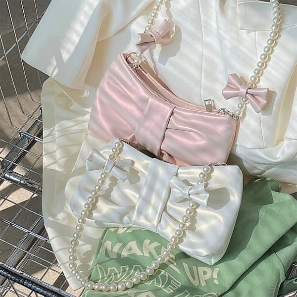 Pige Perle Sløjfe Håndtasker underarms taske pink pink