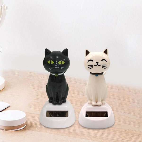 Solcelledansende legetøj håndværk kat skulptur solcelledrevet svingende statue bobble head figur til kontor vindue bil instrumentbræt hjem dekoration(2stk, sort,