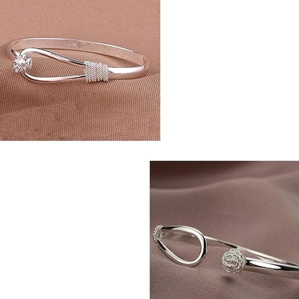 Silver Armband Elegant Clip-On Knapp Kvinnors Silver Armband Blommig Design Silver Charm Armband Armband Klassisk Armband Smycken(pläterad silver )
