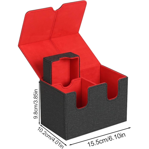 Samlekortboks, kortspillbokser - PU-lær kortspilloppbevaringsboks med magnetisk lukking, U-formet spor Solid Construction Bridge Box Black Red