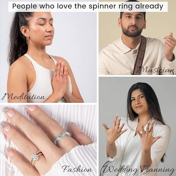 Fidget Ring - 925 Sterling Silver Ångestringar - Spinner Ringar för Kvinnor & Män - 360° Roterande Ring för att Lindra Stress & Oro i Platina