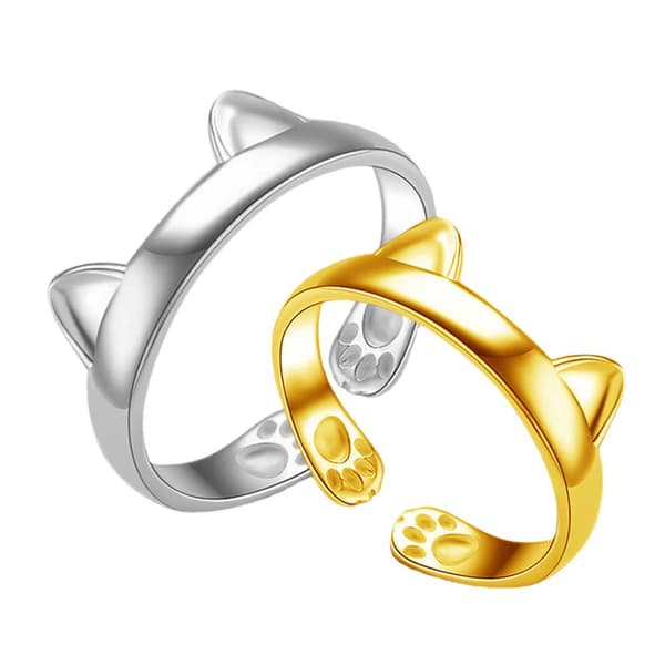 Personlig söt ring med öppning och kattöron Silver