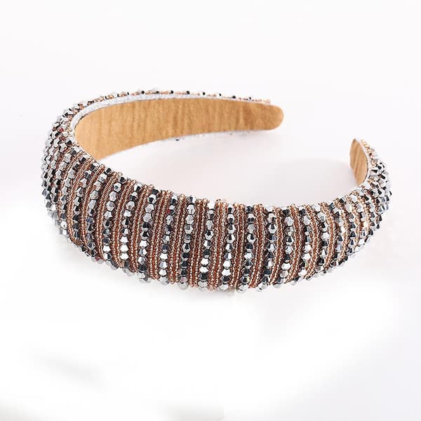 Rhinestone Polstret Hodebånd Krystall Perlet Glitter Hårbånd Bred Kant Hodeplagg Rhinestone Pyntet Hodeplagg Bryllup Hår Tilbehør - Rød silver