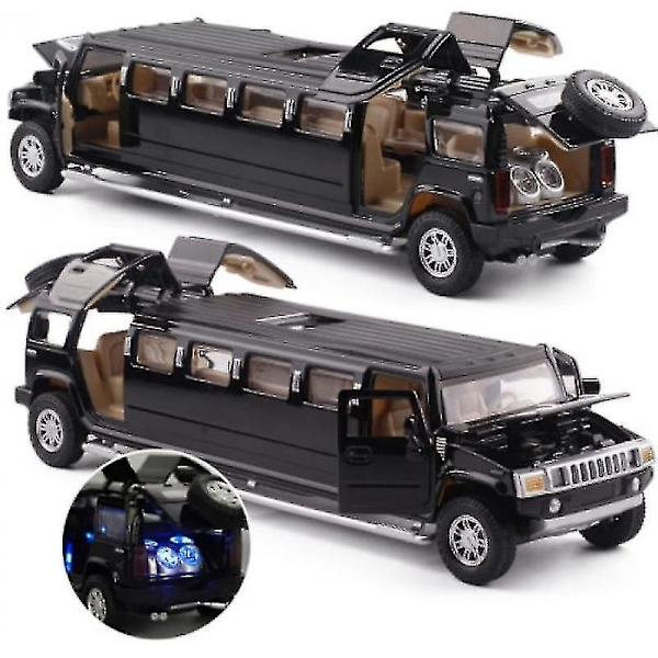 Høj simulering 1:32 Legering Hummer Limousine Metal Diecast Bilmodel Tilbage Træk Blinkende Musikalske Børn Legetøj Køretøjer Black