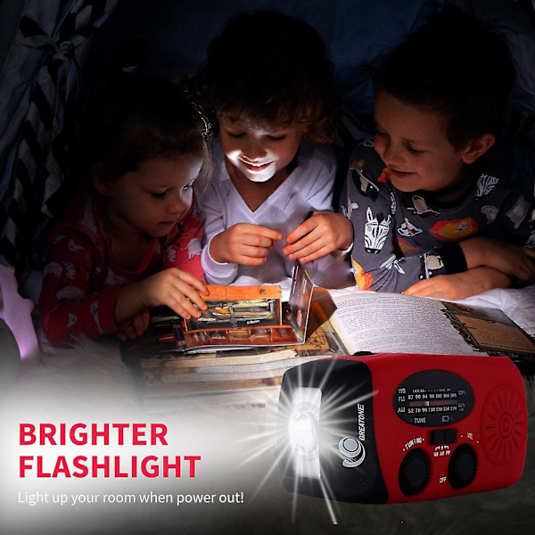 Solcellsladdad handvevad radio med stark ficklampa 2000mah powerbank