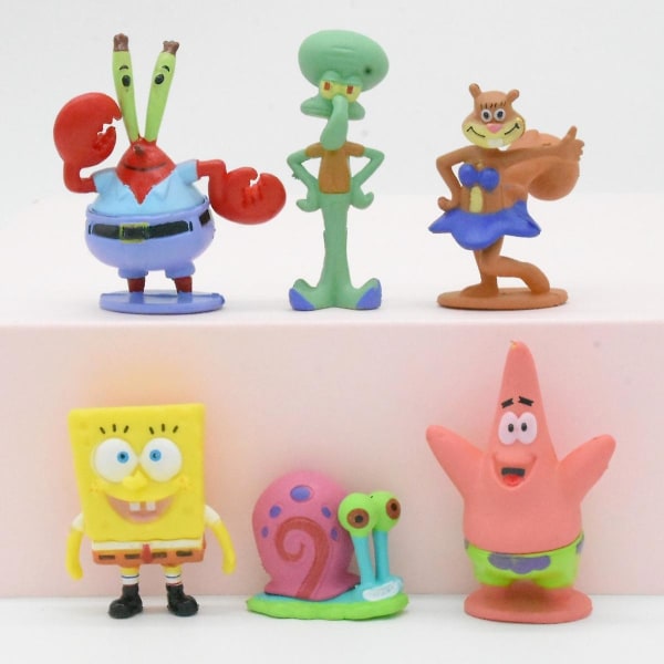 6 stk. Tegneserie Spongebob Squarepants Statue Actions Figur Fisketank Hjem Dekoration Ornament Model Legetøj Gave