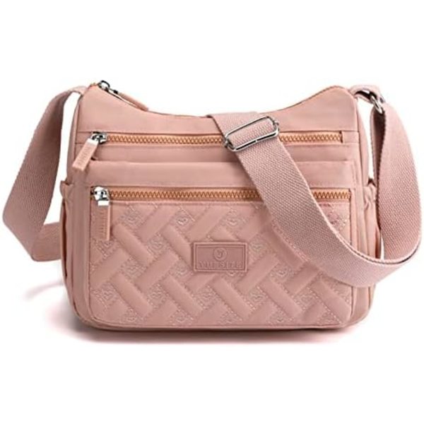 Naisten crossbody-laukku, moniosainen crossbody-laukku, olkalaukku, matkalaukku, käsilaukku (vaaleanpunainen)