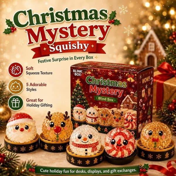 Jule Squishy Dumplings Mysterie Blind Boks (Julemand Peberkage) | Bløde festlige dumpling-figurer med assorterede designs til skriveborde