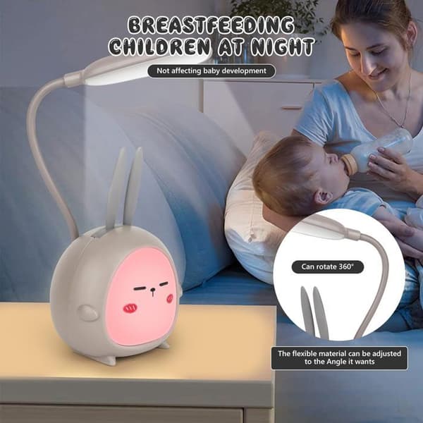 LED-bordlampe, USB oppladbar, trådløs bordlampe, barnebordlampe, gave til barn og venner, grå