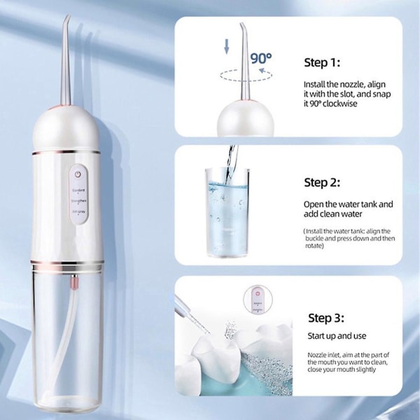 Water Dental Flosser johdoton hampaiden puhdistusaine, jossa on 3 tilaa 4 suutinkärjellä Ipx7 vedenpitävä hampaiden suuhuuhtelulaite matkustamiseen kotiin henkselit suun hampaiden puhdistukseen