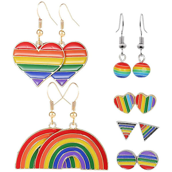 6 par Pride-øreringe Regnbue dråbe øreringe Valentinsdag Regnbue øreringe Smykker