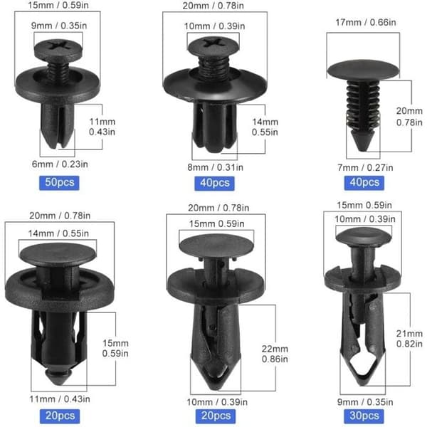 265 stk. plastnitteclips Universal plastvingeclips Bilclips Kofangerbefæstelser Nitteclips
