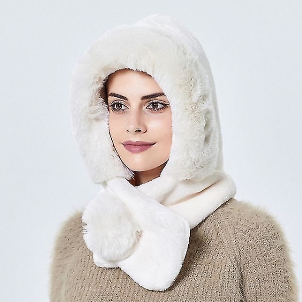 Talven lämmin karvahattu korvaläppäillä naisten cap hupullinen naisten ulkona tuulenpitävä pehmeä pörröinen pipo naisille venäläiseen tyyliin White