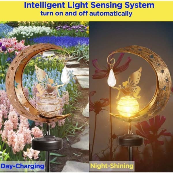 Måne dekorative solcellehagelys, terrassepynt, metall, solcelle-måne, glass LED, lampe