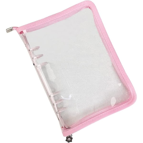 A6 Ringbind-omslag Transparent PVC Notebook-skal med lynlås Glitter Planner Binderemapper Funklende Budget Binder til kontantbudgetsystem Pink A6