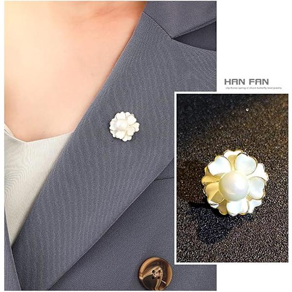 Kvinnors blomma artificiell pärla emalj legering brosch stift vit corsage kläder accessoarer snygg och populär hållbar