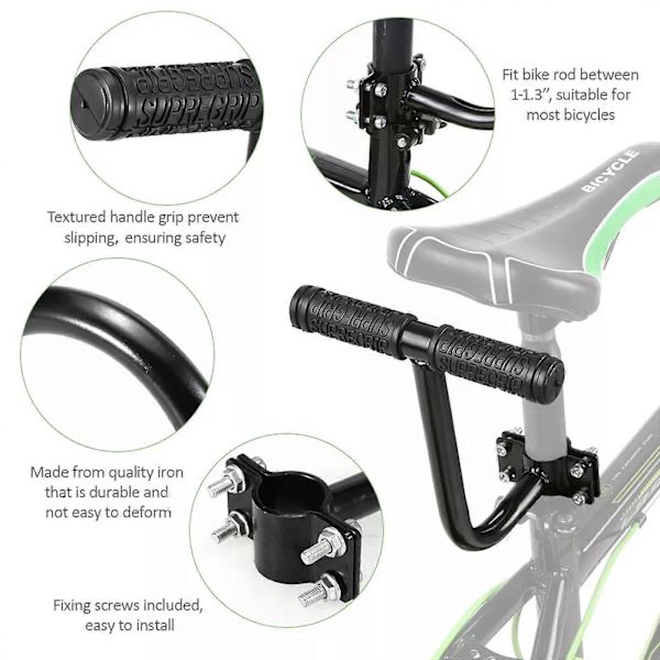 Premium-pyörän satula selkänojalla | Lastenistuinsetti | MTB-takateline | Mukava ja turvallinen Handle