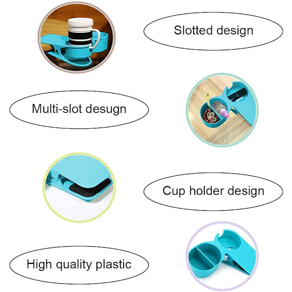 Drikkekopholder Clip opgraderet version af Den kreative kontorkopholder Hjem Bilkontor Bord Stol Kanter Kopholder til Vanddrik Drikkevarer Blue