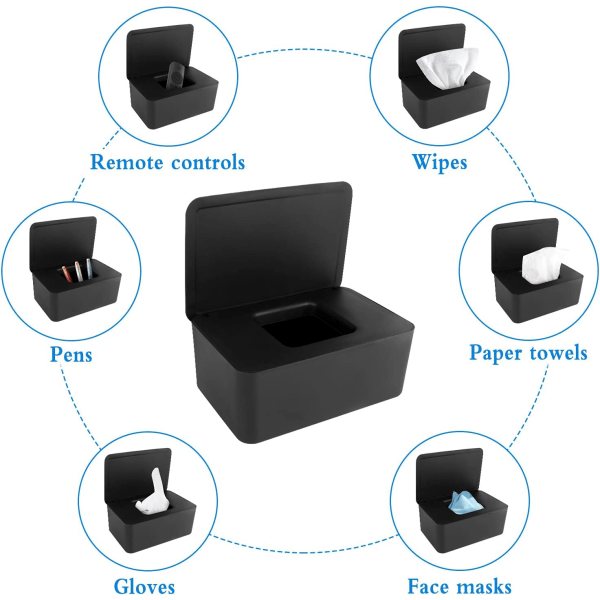 2 kpl kosteuspyyhkeiden laatikko, kosteuspyyhkeet baby kosteuspyyhkeille annostelijan pidike Muoviset pyyhkeet case case (musta)
