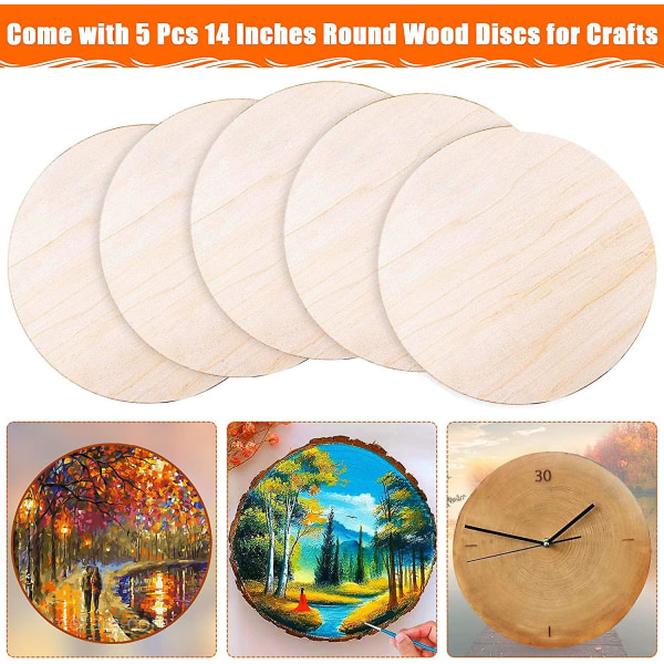 Round Wooden Plates For Crafts, Set Of 5 10" Wooden Circles Unfinished Wooden Circles