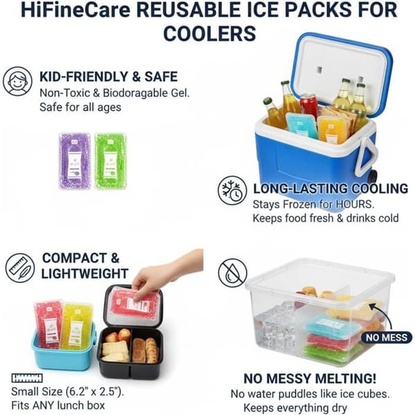 5-pack återanvändbara kylklampar för kylväskor – För matlådor, camping, picknick