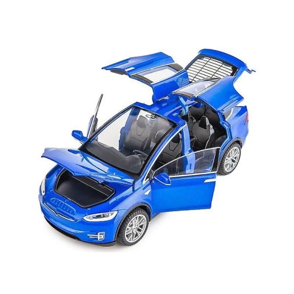 1/32 Tesla Model X 90d SUV Leksaksbilmodell Gjutna Metall Miniatyr Ljud & Ljus Drag tillbaka 1:32 Samlingspresent För Pojke Barn TESLA MODEL X Blue