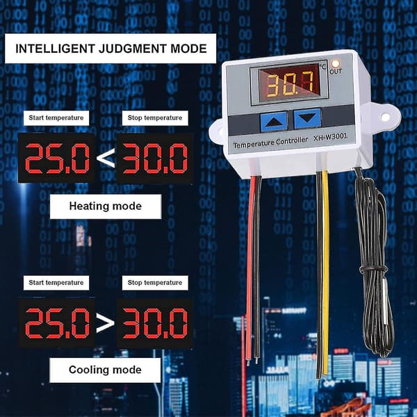 2-pakke vanntett LED digital temperaturkontrollmodul med probe, programmerbar termostat