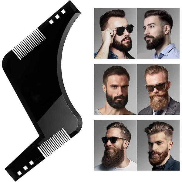 Skjeggsjablong, skjegglederform med kam, skjeggstylingsverktøy, symmetriske skjeggsjablonger og skjeggkontur Black