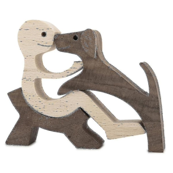 Håndlavet træmand og hund dekorativ skulptur håndværk kreativ figur hjem dekoration gave-colord-colord Hy