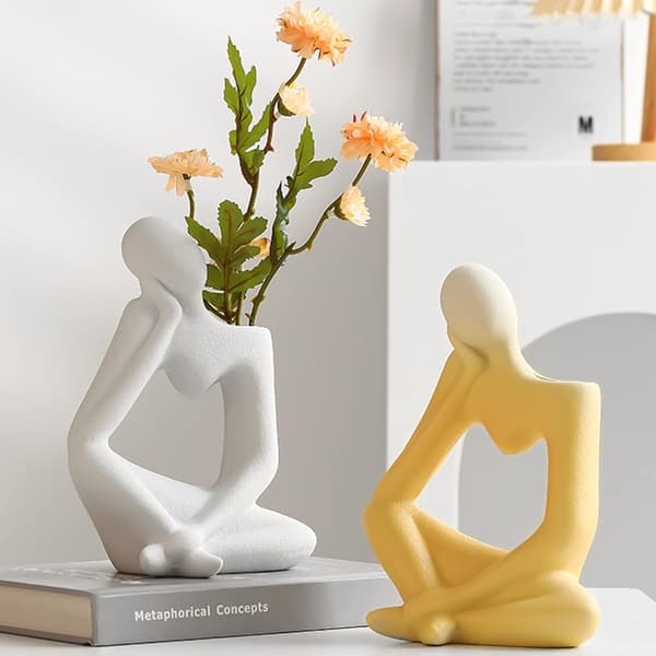 Vase Deco Stue Moderne Keramisk Hvit Skulptur Vaser, 19 Cm