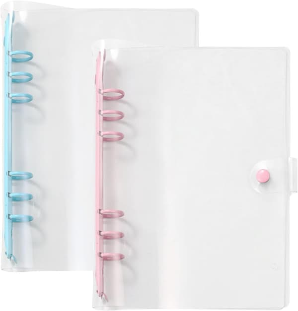 A5 Ringbind, 2-pak A5 Gennemsigtigt Vandtæt PVC-bind, 6-rings Blødt Notesbogbind Løsblad, Genopfyldeligt Notesbog Rundt Ringbind