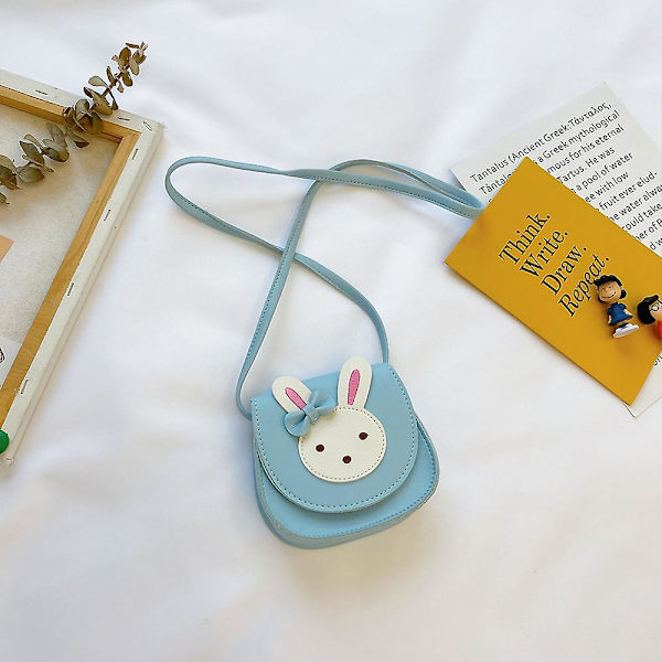 Tyttöjen olkalaukku, lasten söpö jänis olkalaukku käsilaukku mini prinsessa lähettilaukut lompakko säädettävällä vyöllä lapsille tytöille Blue