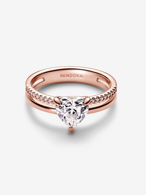 Pandora - Dobbel Bånd Hjerte Ring - 14k roségullbelegg Circumference: 58mm