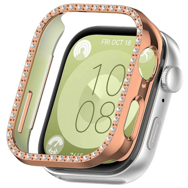 Halvt Skydd Ihåligt PC-skyddsfodral med Diamantdekor för Watch Fit 3 Electroplating Rose Gold