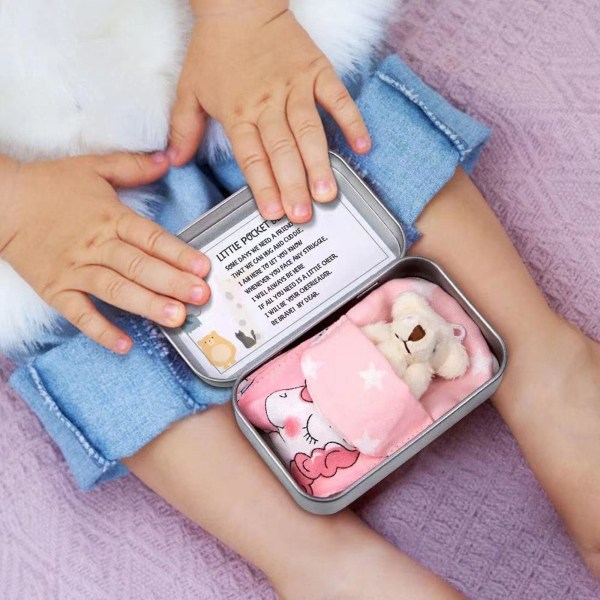Liten fickbjörn i burk - bekväma små björnleksaker i liten låda - små fickbjörnsgåvor pink