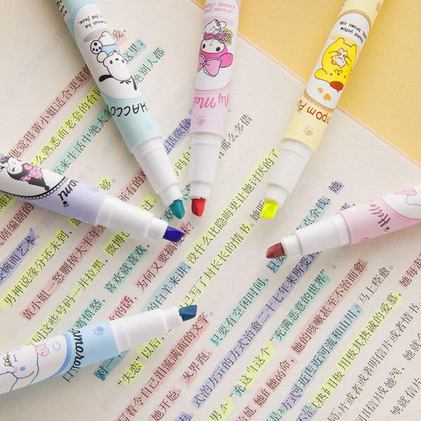 Sanrio Highlighter 6 Farget blyant i eske av høy kvalitet
