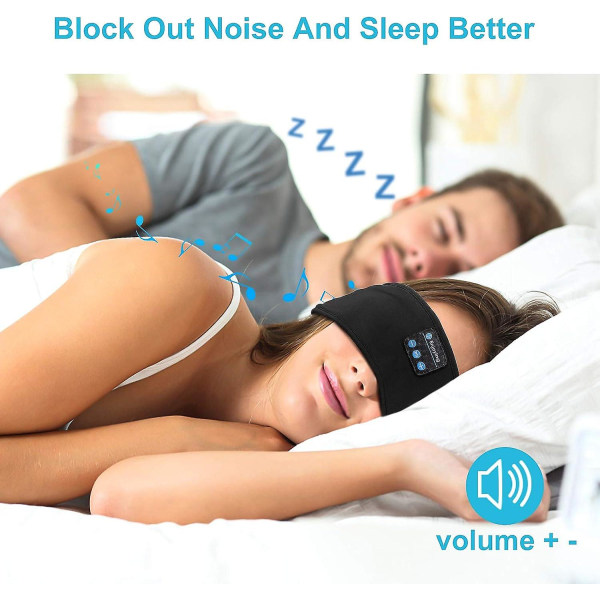 Bluetooth-hörlurar med huvudband, mjuka brusreducerande trådlösa musikhuvudband för sömn och sport med ultratunna stereohögtalare, lång speltid, sömnöronsnäckor black