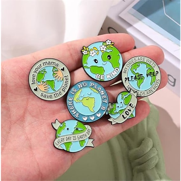 Brev Legering Brosch Kreativ 6 st Love Earth Slipstift Pins Miljöskydd Badge Emalj Badges Love The Planet Pins för Kläder/Ryggsäckar Dekoration