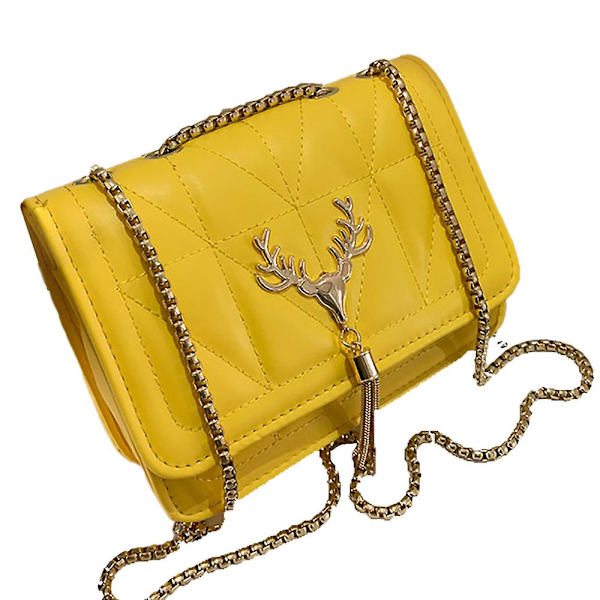 Crossbody tasker til kvinder i læder med kæde rem hvid yellow