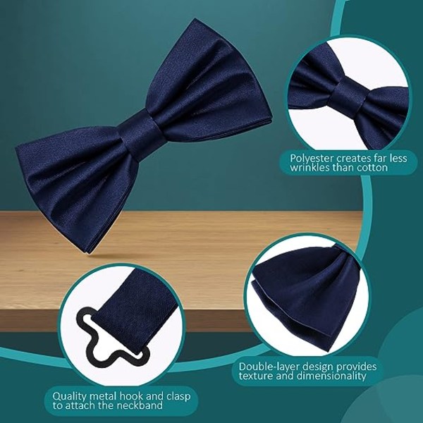 Förknuten fluga för män, Tux fluga justerbar formell fluga i satin för fest bröllop (marinblå)