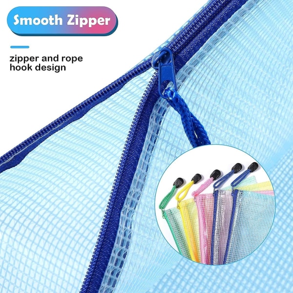 A4+A5+A6 Plastlomme, 15 stk glidelåslomme, PVC Mesh glidelåslomme Dokumentlommebok, Oppbevar papirer