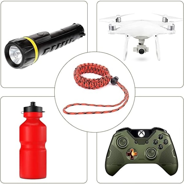 Universell flätad rem för videokamera (2-pack) – Justerbar Paracord bekväm utomhusaktivitet fläkt överlevnad och äventyrsarmband Black + Red/Black One Size