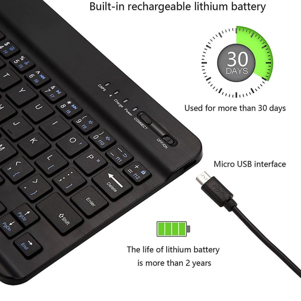 Ultratynn Bluetooth-tastatur Bærbart Oppladbart, Svart