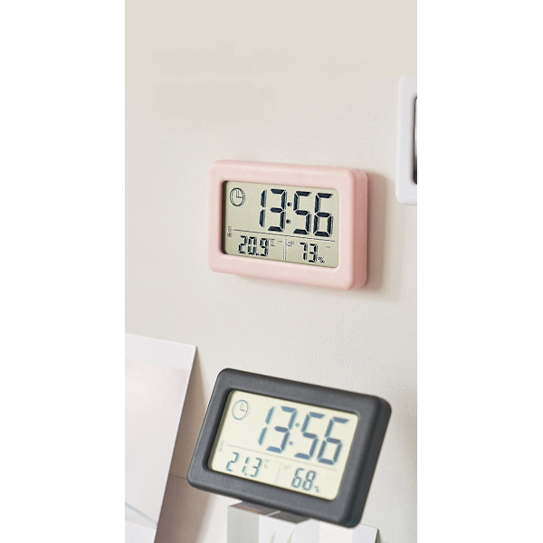 3,8 tuuman yksinkertainen kello, kevyt ja ohut elektroninen kello, jossa lämpötila ja kosteus, värikäs pohjoismainen tyylinen kello, kätevä kello (vaaleanpunainen) (hy)