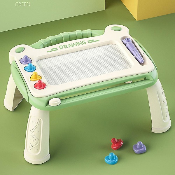 Magneettinen piirustuslauta pyyhittävä doodletaulu maalausalusta, jossa on pidike jalusta magneettikynä ja 4 leimaa baby lasten opettava lelu lahja Green