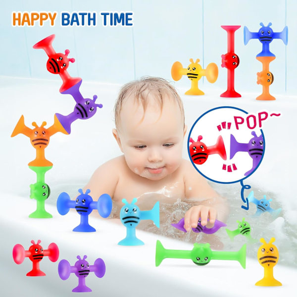 19 st sugkopp leksaker barn bad leksaker silikon sugkopp leksaker för barn sensoriska leksaker för 3~7 år gamla pojkar flickor, småbarn Montessori leksaker