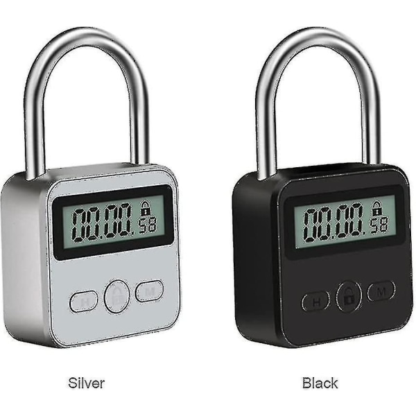 Smart tidslås, metalltidslås, opptil 99 timer, med LCD-skjerm, tidsstyring, låses opp bare når tiden er ute - vær en selvdisiplinert selv Silver