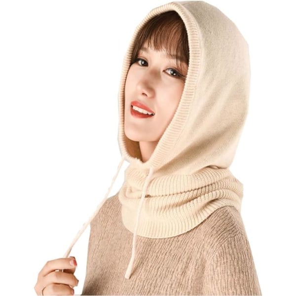 Dame Balaclava Hettelue Vinter Kasjmir Strikket Lue Huer Skimaske Skilue Utendørs (Beige) Beige