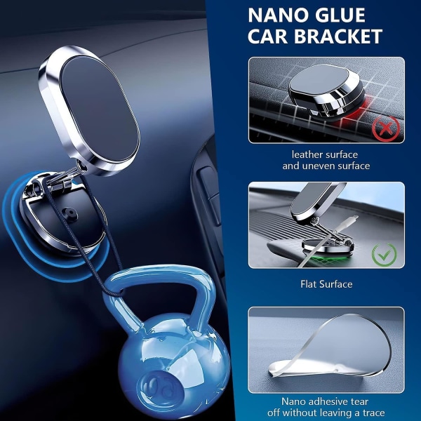 2-pack legering vikbar magnetisk biltelefonhållare, 360 ¡ã rotationsmagnetisk mobiltelefonhållare för bil,